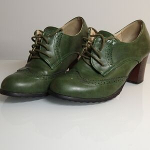 Green Leather Women's Oxford Shoes